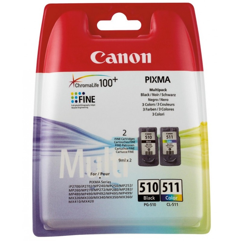 COMBOPACK CANON NERO PG-510 + COLORE CL-511 2970B010/011