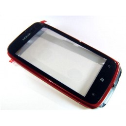 TOUCH SCREEN NOKIA 610 LUMIA  FRAME  VETRINO NERO  CORNICE ROSSO