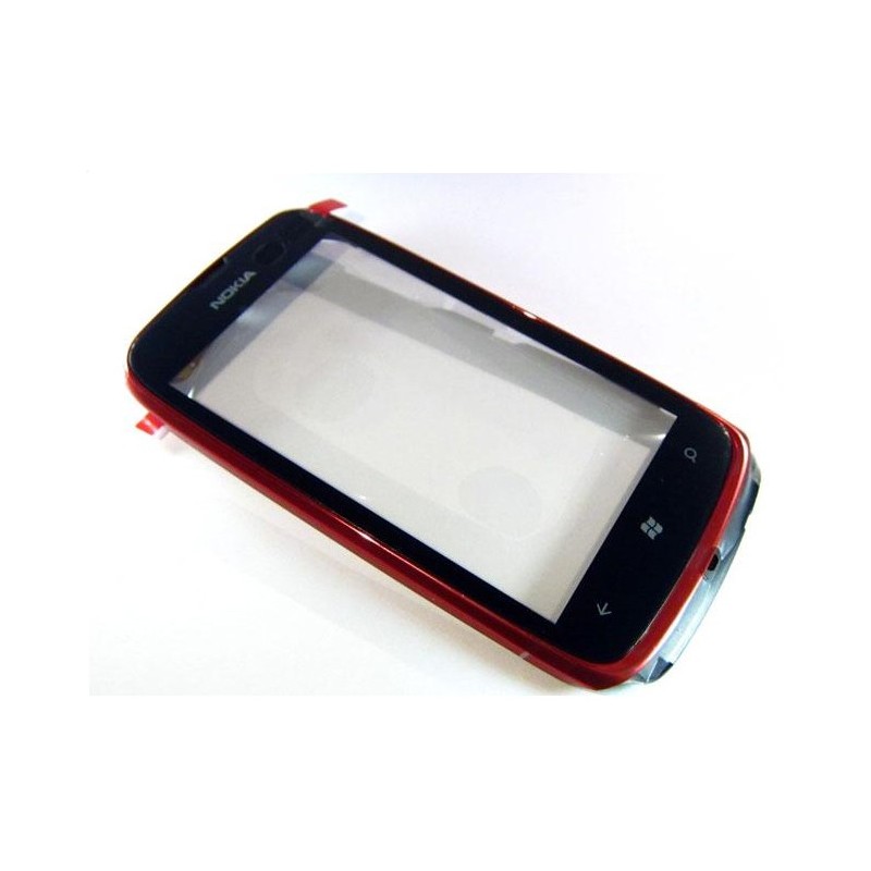 TOUCH SCREEN NOKIA 610 LUMIA  FRAME  VETRINO NERO  CORNICE ROSSO