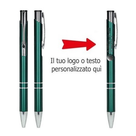PENNE A SFERA IN METALLO PERSONALIZZATA COLORE VERDE  - SET 50 PEZZI