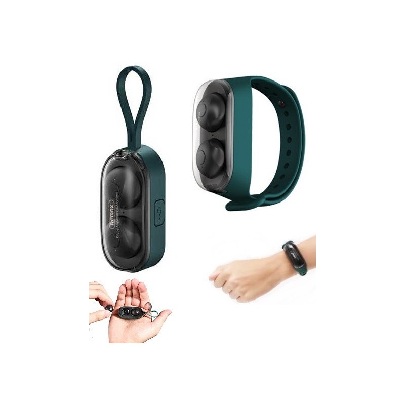 AURICOLARI BLUETOOTH DA POLSO REMAX TWS-15 VERDE