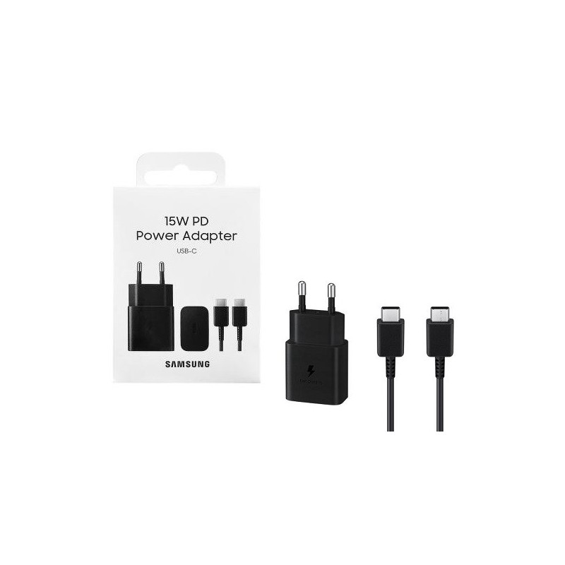 CARICABATTERIE TYPE-C SAMSUNG + CAVO TYPE-C FAST CHARGER EP-T1510XBEGEU NERO 15W