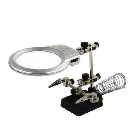 SUPPORTO PER SALDARE TE-801 CON LENTE INGRANDIMENTO + LUCE A LED ALIMENTATO CON BATTERIA LR03AAA