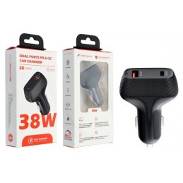 CARICABATTERIE DA AUTO DUAL TYPE-C 20W / USB 18W RICARICA VELOCE CARBON