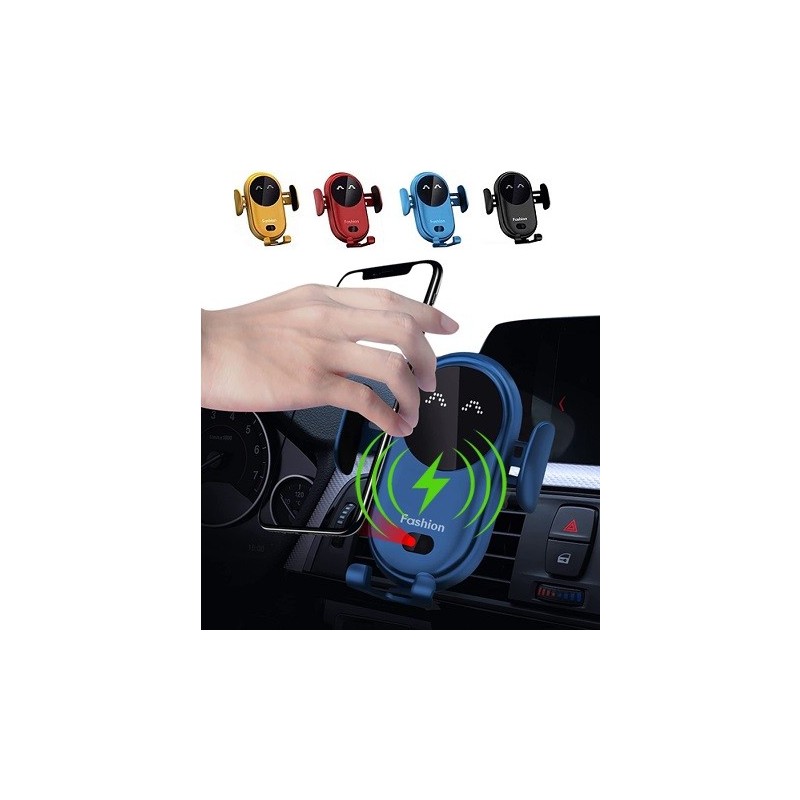 CARICABATTERIE WIRELESS PER AUTO CON SENSORE E CLIP AUTOMATICA BLU