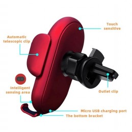 CARICABATTERIE WIRELESS PER AUTO CON SENSORE E CLIP AUTOMATICA ROSSO