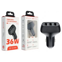 CARICABATTERIE DA AUTO TRIPLE USB 12W RICARICA VELOCE CARBON