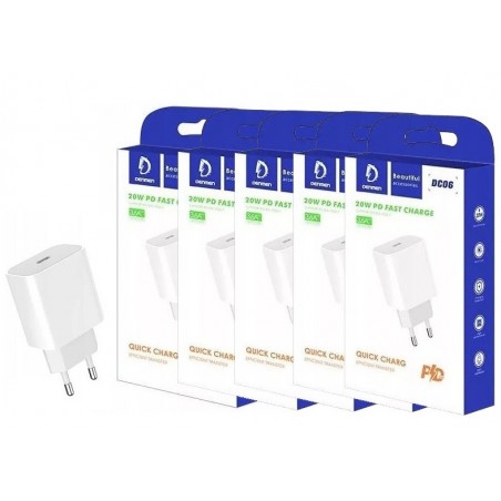 5 X CARICABATTERIE TYPE-C FAST CHARGER 3.6A 20W BIANCO VDENMENV DC06