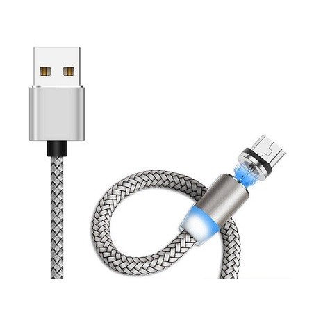 CAVO MAGNETICO CON LED HUAWEI SAMSUNG XIAOMI MICRO USB / USB 1MT SILVER