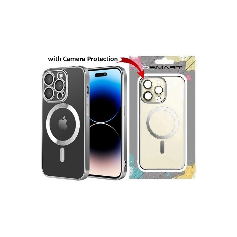 COVER PROTEZIONE APPLE IPHONE 14 - MAGSAFE TPU TRASPARENTE/SILVER (CON PROTEZIONE FOTOCAMERA)