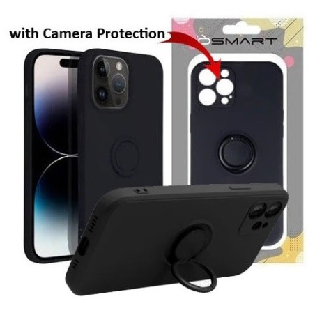 COVER PROTEZIONE APPLE IPHONE 16 PLUS - SILICONE RING NERO (CON ANELLO SUPPORTO E PROTEZIONE FOTOCAMERA)