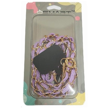 LACCETTO PORTACELLULARE DA COLLO PER SMARTPHONE CON LUNGHEZZA REGOLABILE - IN PELLE COLORE VIOLA (UNIVERSALE)