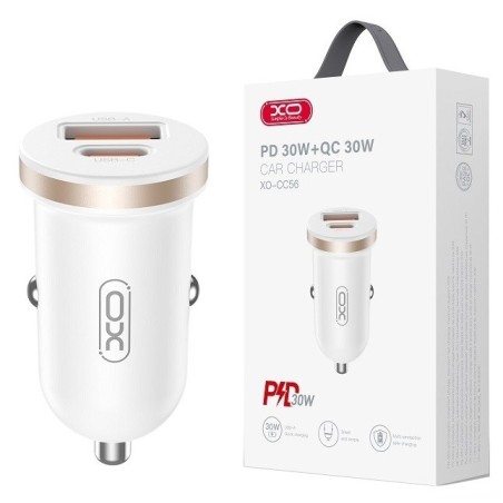 CARICABATTERIE DA AUTO TYPE-C + USB FAST CHARGER 30W BIANCO XO-CC56