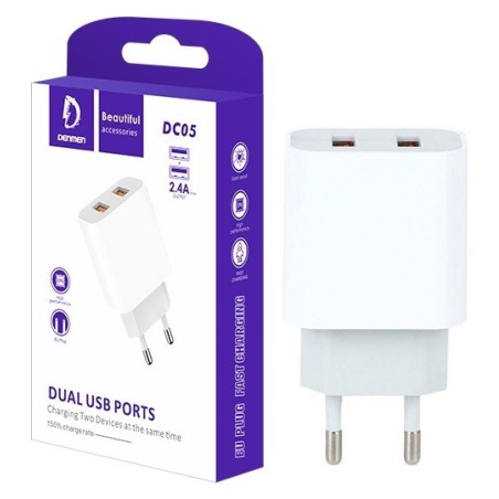 CARICABATTERIE USB (2 PORTE) FAST CHARGER 2.4A 12W BIANCO VDENMENV DC05