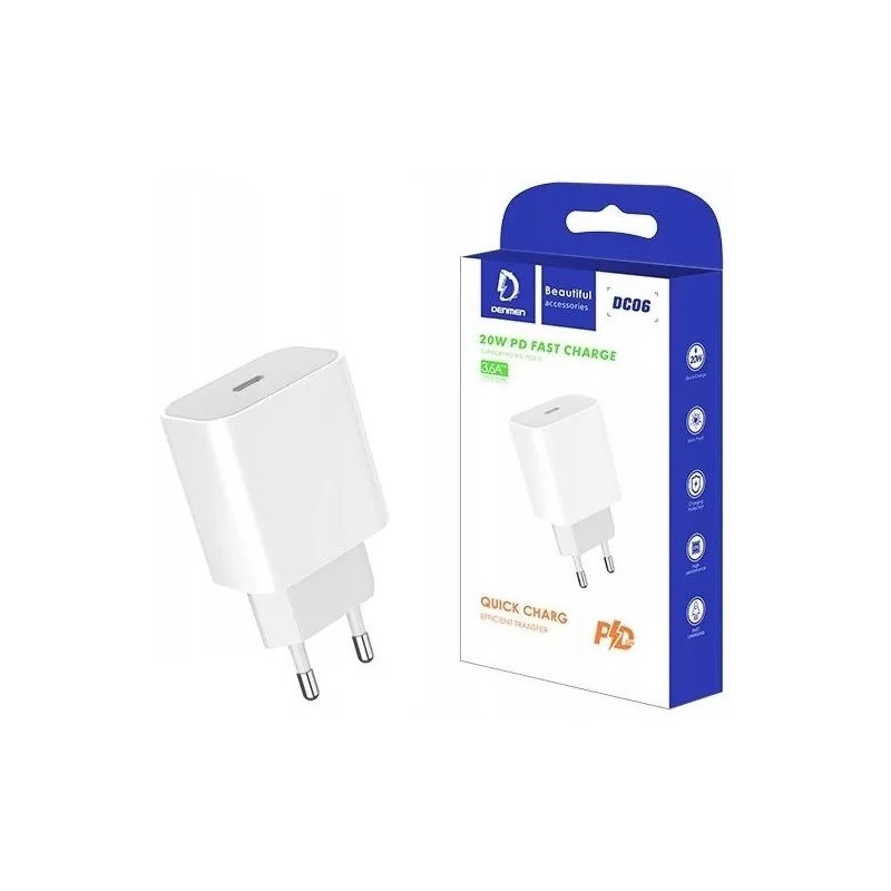 CARICABATTERIE TYPE-C FAST CHARGER 3.6A 20W BIANCO VDENMENV DC06