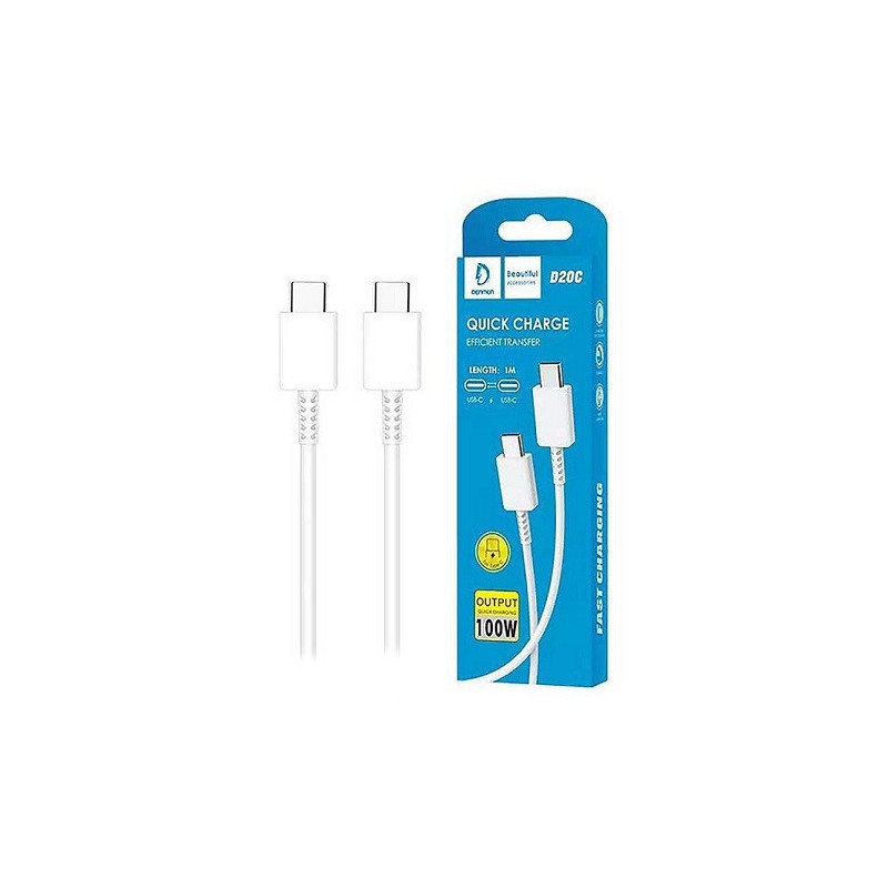 CAVO APPLE HUAWEI SAMSUNG XIAOMI TYPE-C / TYPE-C 1MT BIANCO DENMEN D20C
