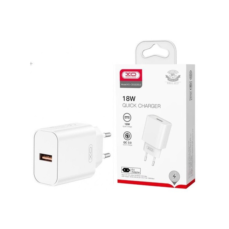 CARICABATTERIE USB FAST CHARGER 3A 18W BIANCO XO-CE02D