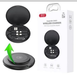 BASE DI RICARICA INDUTTIVA WIRELESS MAGNETICA 15W + ADATTATORI COLORE NERO XO-CX031