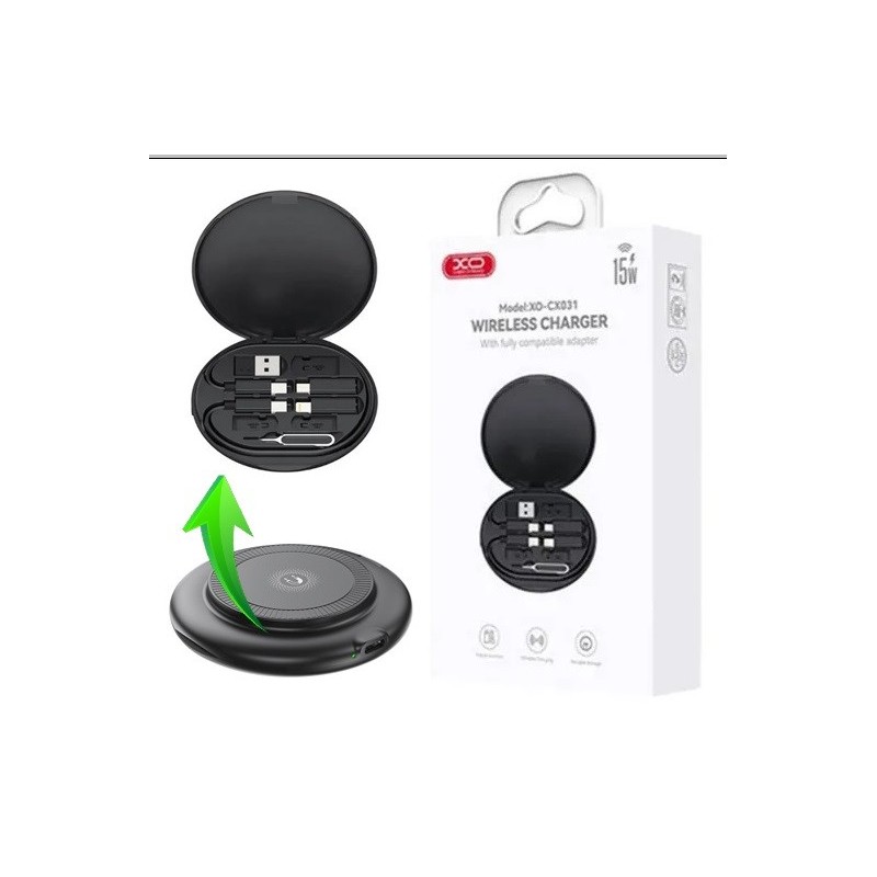 BASE DI RICARICA INDUTTIVA WIRELESS MAGNETICA 15W + ADATTATORI COLORE NERO XO-CX031