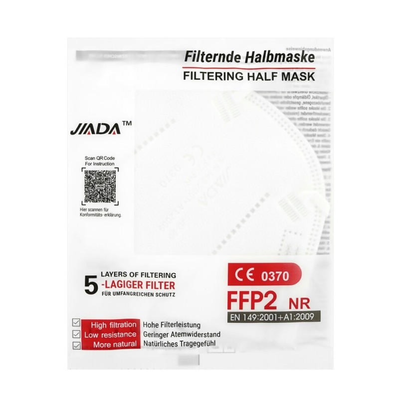 SET 25 PEZZI MASCHERINA FFP2 KN95 JIADA (RESPIRATORE FFP2 KN95 CONFEZIONATE SINGOLARMENTE)