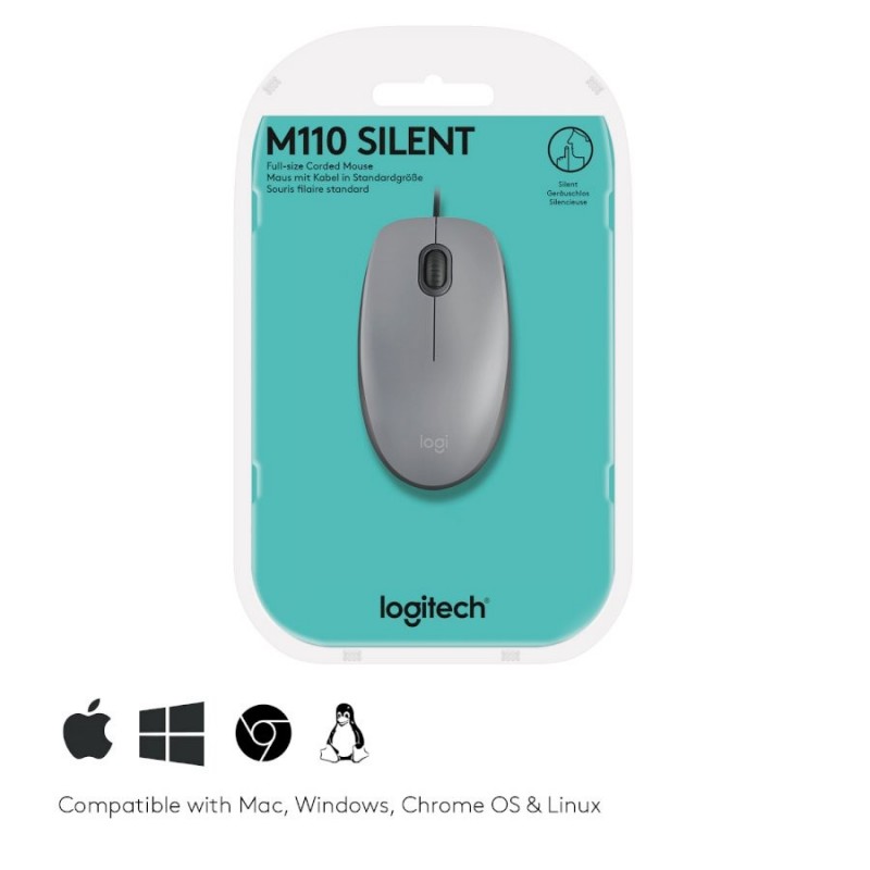 MOUSE USB LOGITECH M110 SILENT GRAY