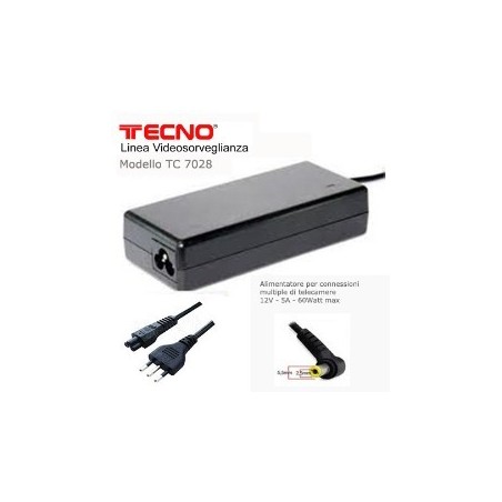 ALIMENTATORE TECNO 7028 X VIDEOCAMERE 12V 5A CONN. 5,5*2,5MM